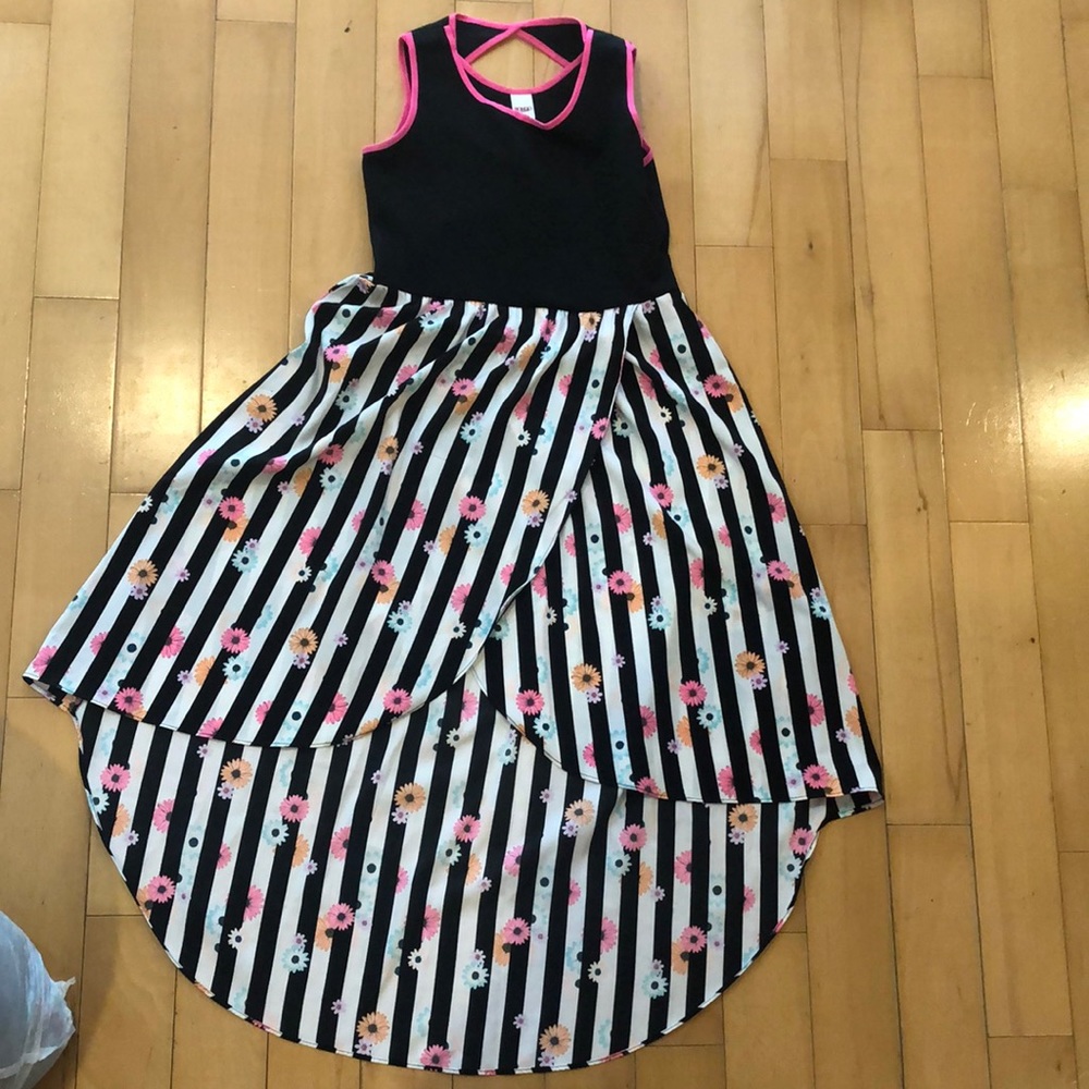 Black, pink and white flower dress